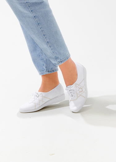 Derbies lacées largeur confort cuir Blanc