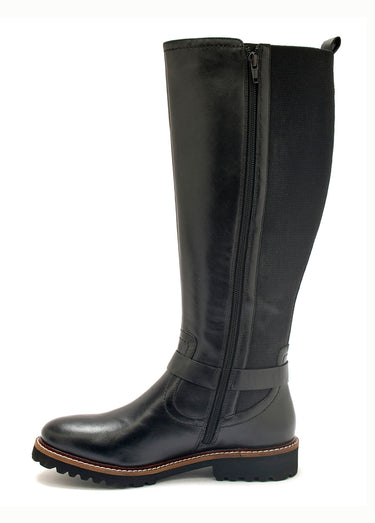 Bottes cavalières en cuir, talon plat Noir