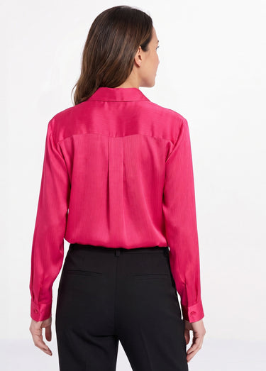 Chemisier boutonné satin manches longues Fuchsia