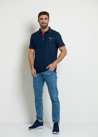 Polo manches courtes détails contrastants Marine