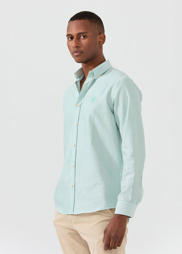 Chemise rayée manches longues col boutonné Vert Raye