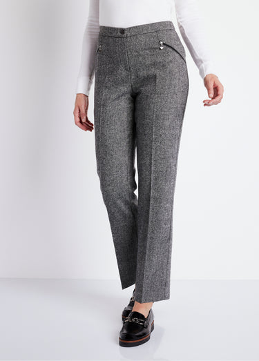 Pantalon droit chevrons ou chiné entrejambe 70 cm Chine Gris