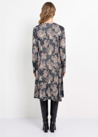 Robe courte évasée maille chaude fleurie Gris/Rose
