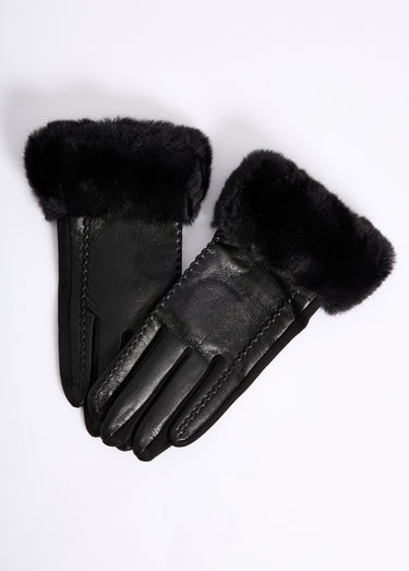 Gants en simili cuir et poignet fourrure Noir