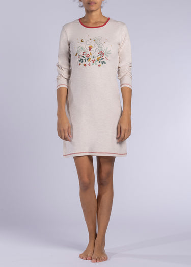 Chemise de nuit courte motif col rond Beige
