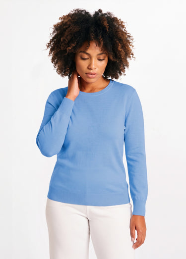 Pull laine mérinos manches longues Bleu Nuage