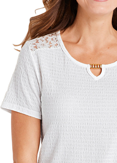 T-shirt court dentelle Blanc