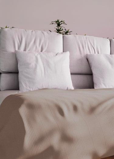 Jeté de fauteuil bachette coton, motif lignes Taupe