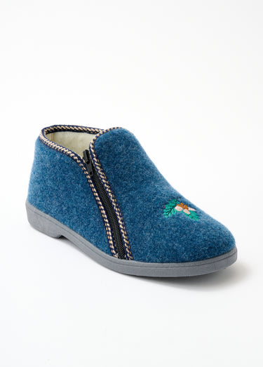Chaussons montants grande largeur brodés Bleu Jean