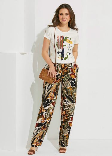 T-shirt motif manches courtes kimono Kaki/Jaune