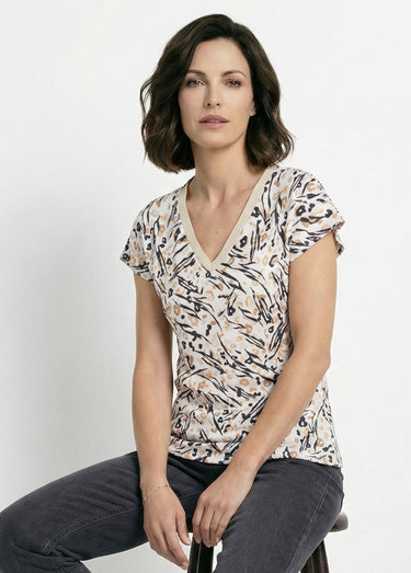 T-shirt maille gaufrée manches kimono Écru / Noir
