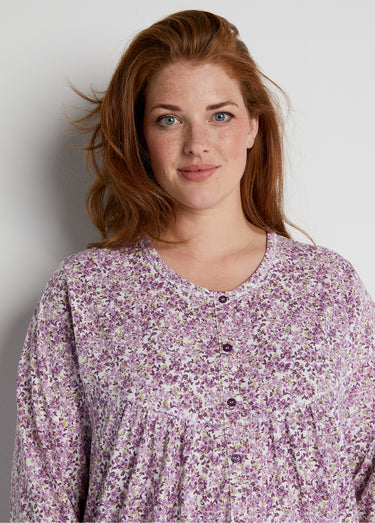 Chemise de nuit longue imprimée coton Imprime Prune