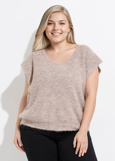 Pull sans manches chaud maille mousseuse Beige