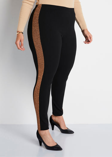 Legging taille élastiquée côtés brillants Noir