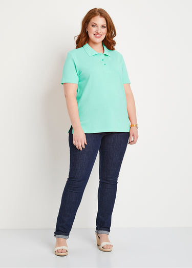 T-shirt maille piquée coton col polo Vert
