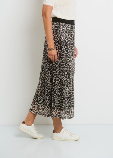 Jupe longue évasée en résille à sequins Animalier