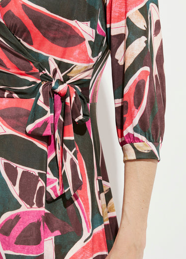 Robe cache-coeur courte évasée manches 3/4 Multicolore