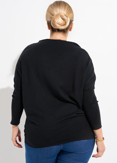 Pull maille fine jauge épaules descendues Noir