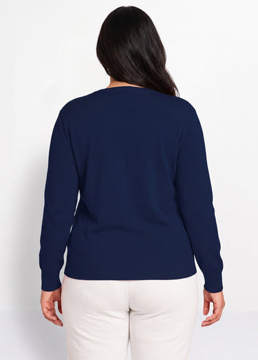 Pull laine mérinos manches longues Marine