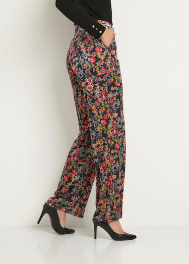 Pantalon taille élastiquée velours ras Marine/Rose