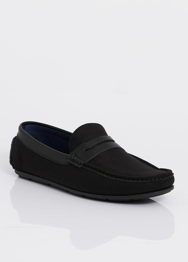 Mocassins plats en suédine et simili Noir
