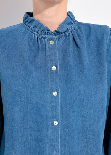Chemise en denim boutonnée, col volanté Denim