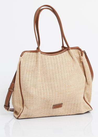 Sac shopping chic tressé détails simili Camel