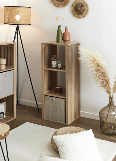 Meuble rangement 3 cases, bois claustra Marron