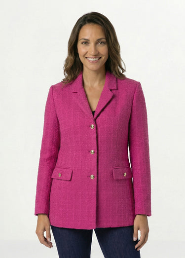 Veste droite boutonnée tissu natté col tailleur Fuchsia
