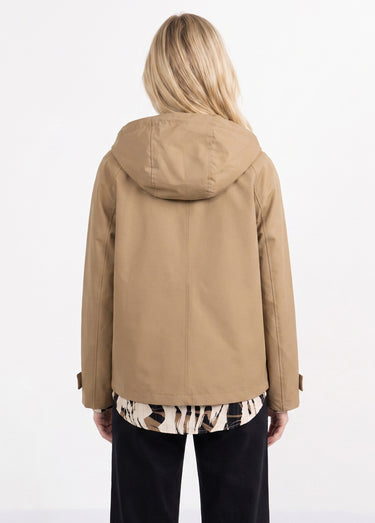 Trench court déperlant, capuche amovible Camel