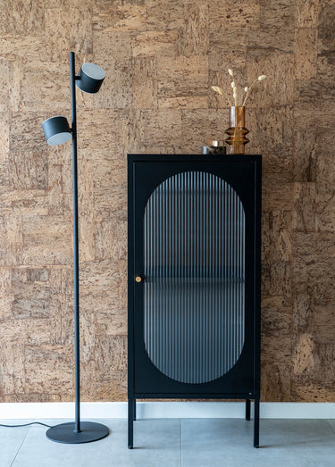 Vitrine bois manguier, porte verre ondulé Noir