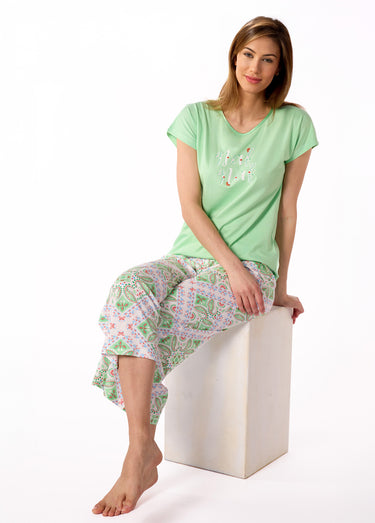 Pyjama thème géométrique, pantalon large Vert Clair/Imprime