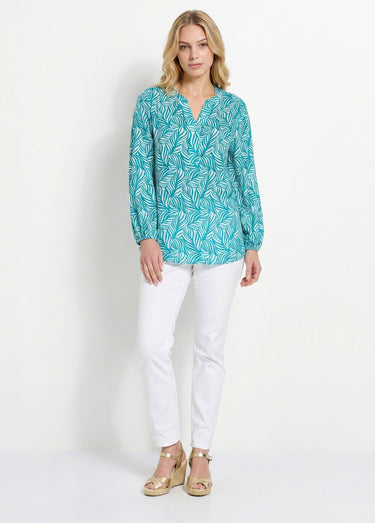 Tunique boutonnée longue manches 3/4 Vert/Blanc
