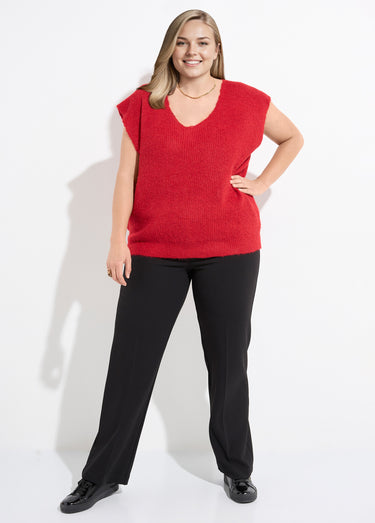 Pull sans manches chaud maille mousseuse Rouge