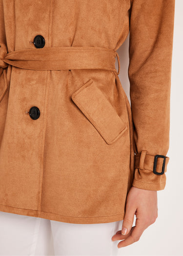 Manteau court tissu suédé Beige