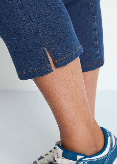 Pantacourt ceinture extensible en jean Bleu