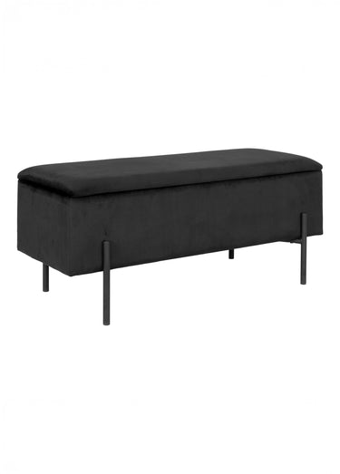Banc velours foncé, coffre de rangement Noir