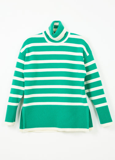 Pull col roulé manches longues descendues Raye Vert