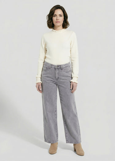 Jean cropped coupe large et taille haute Gris Clair