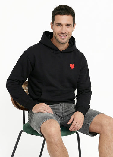 Sweat à capuche, broderie cœur poitrine Noir