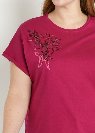 T-shirt coton uni sequins manches courtes Cassis