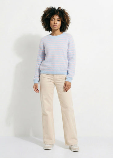 Pull rayé avec laine, dos boutonné Bleu/Rose