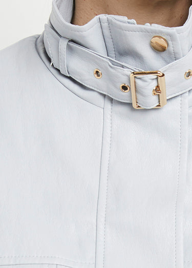 Blouson motard en simili cuir pastel Bleu Ciel