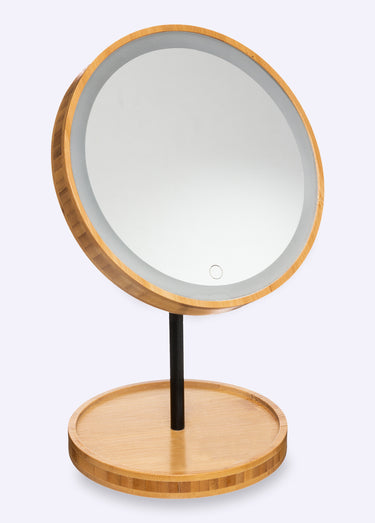 Miroir bambou LED, pivotant sur pied Bambou / Noir