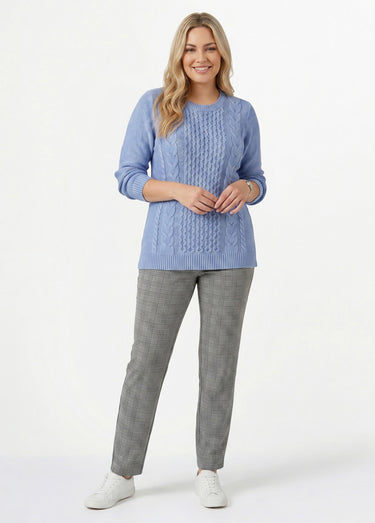 Pull-tunique jersey envers et torsades Bleu Grise