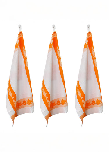 Lot de 3 torchons jacquard assortis, Carré 1O Orange