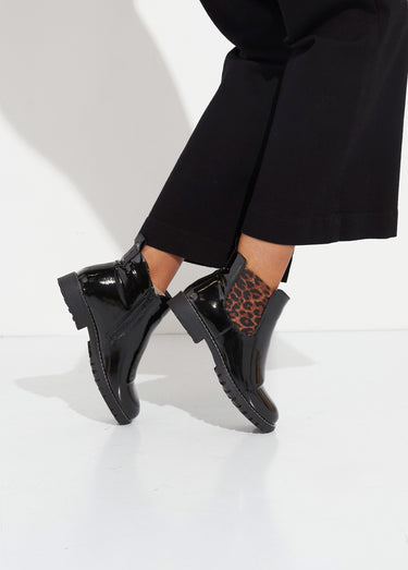 Chelsea boots vernies élastiques léopard Noir/Leopard