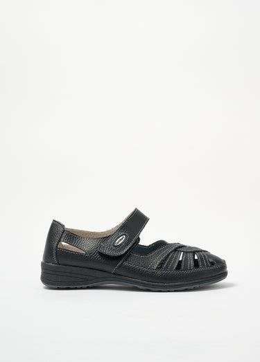 Sandales confortables en cuir ajouré Noir