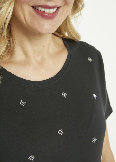 T-shirt strass manches courtes Noir