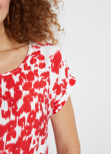 Robe courte imprimée manches kimono Blanc/Rouge